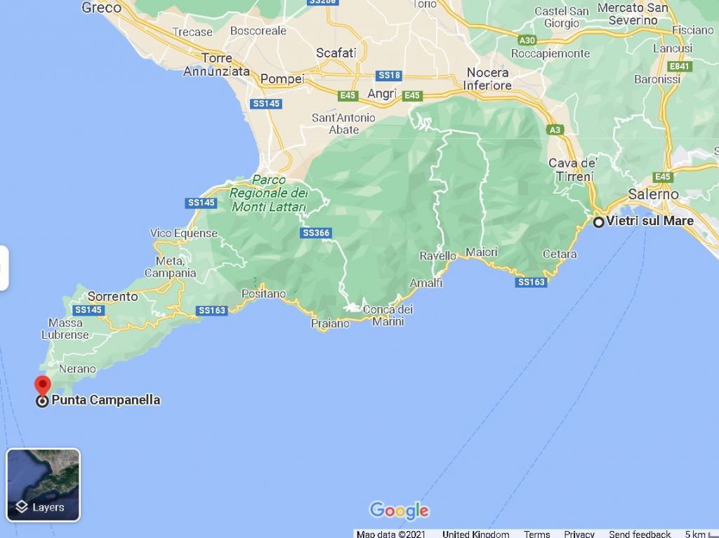 Map of the Amalfi Coast, Italy 